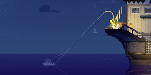 Spiritfarer fishing at night