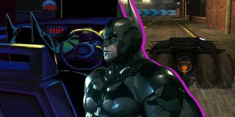 Split image of Batman Returns, Batman Arkham Knight, and Batman Begins