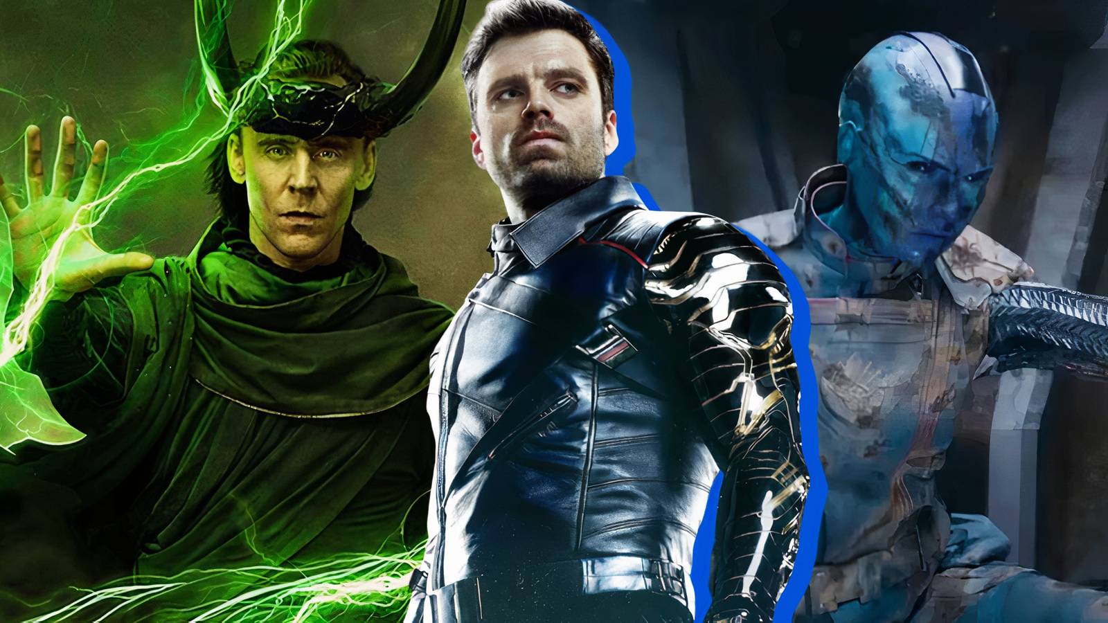 Split image of Loki, Winter Soldier, and Nebula from the Marvel Cinematic Universe