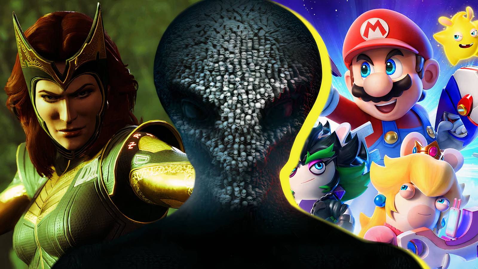 Split image of Marvel's Midnight Suns, XCOM 2, and Mario + Rabbids: Sparks Of Hope
