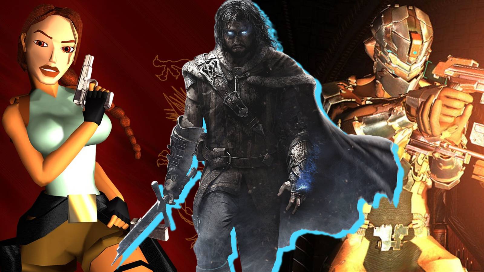 Split image of Tomb Raider 2, Middle-Earth Shadow Of Mordor, and Dead Space 2