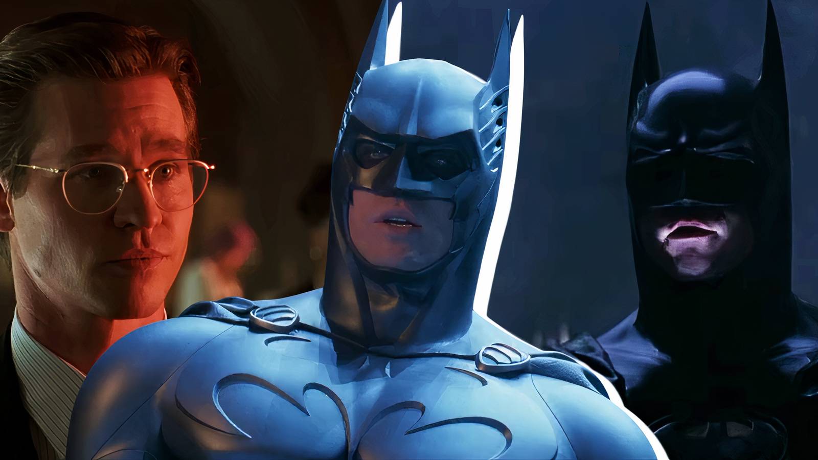 Split image of Val Kilmer as Batman in Batman Forever