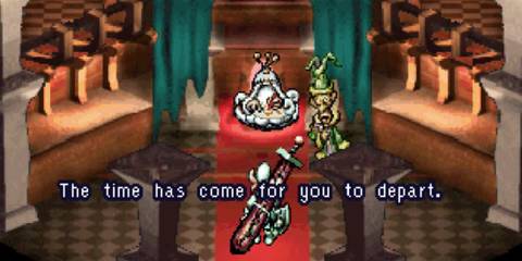 Standing in front of a throne in Moon Remix RPG Adventure