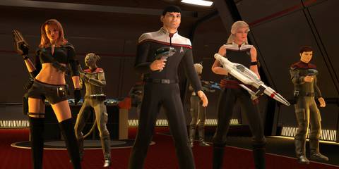 A crew with phasers in Star Trek Online