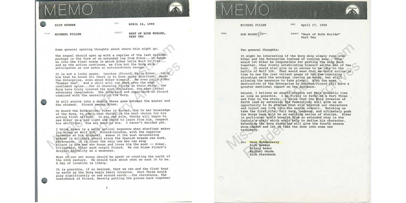 star trek TNG best of both worlds memos