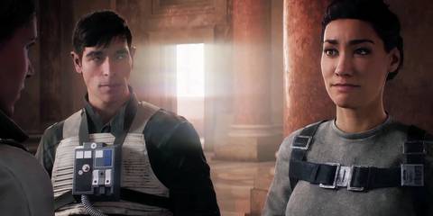 Iden Versio and Del Meeko speaking with Leia Organa in Star Wars: Battlefront 2