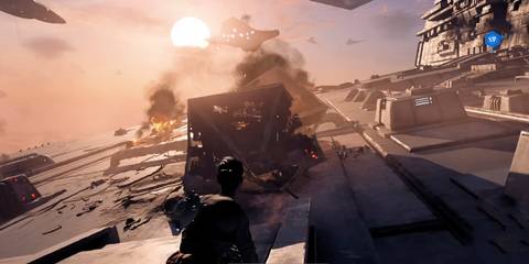 Iden Version on top of a Star Destroyer above Jakku in Star Wars Battlefront 2