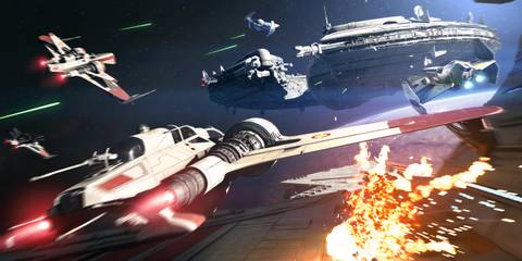 ARC-170 starfighters attacking droid ships in Star Wars Battlefront 2