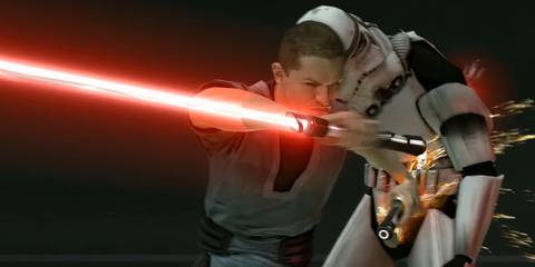 Starkiller performing a takedown in Star Wars: The Force Unleashed 2