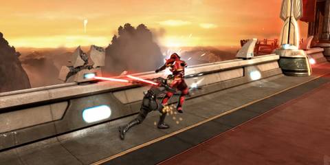 Starkiller fighting a Sith acolyte in Star Wars: The Force Unleashed 2