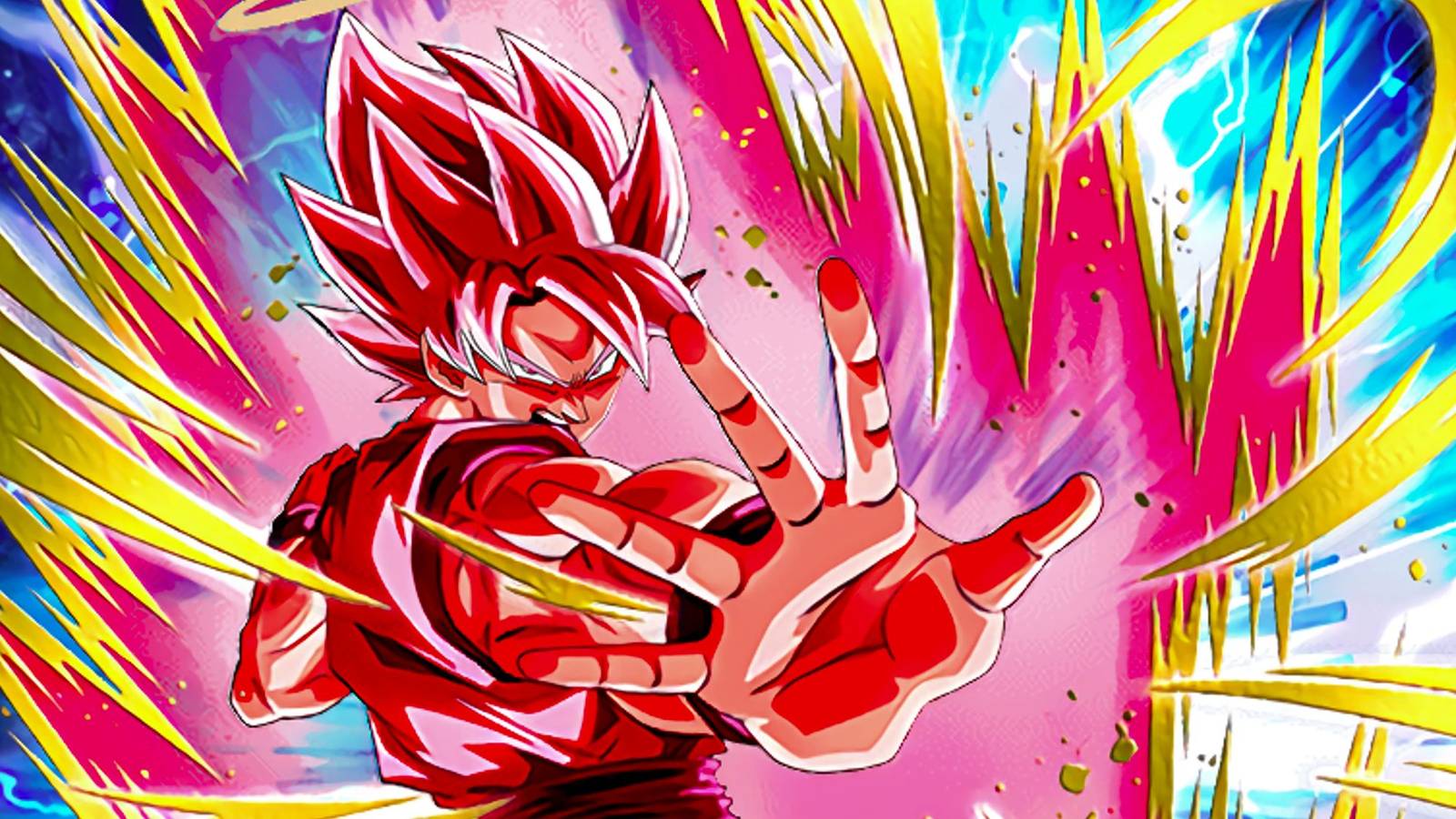 picture: official illustration of super kaioken goku in dragon ball cards.
