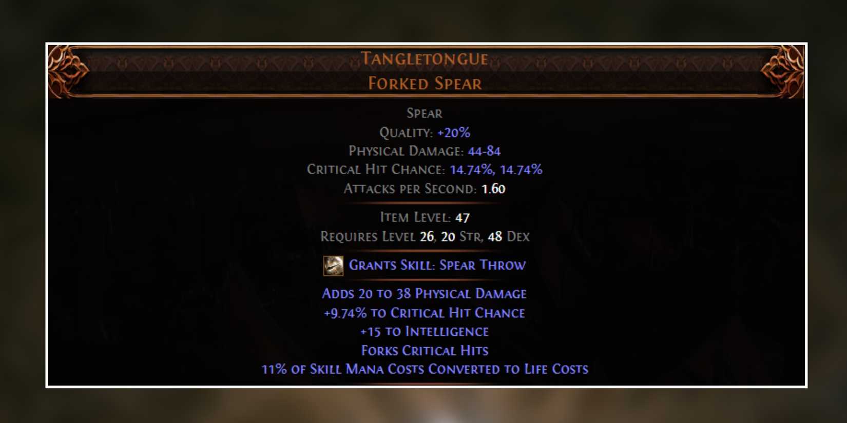 Tangletongue Forked Spear in path of exile 2