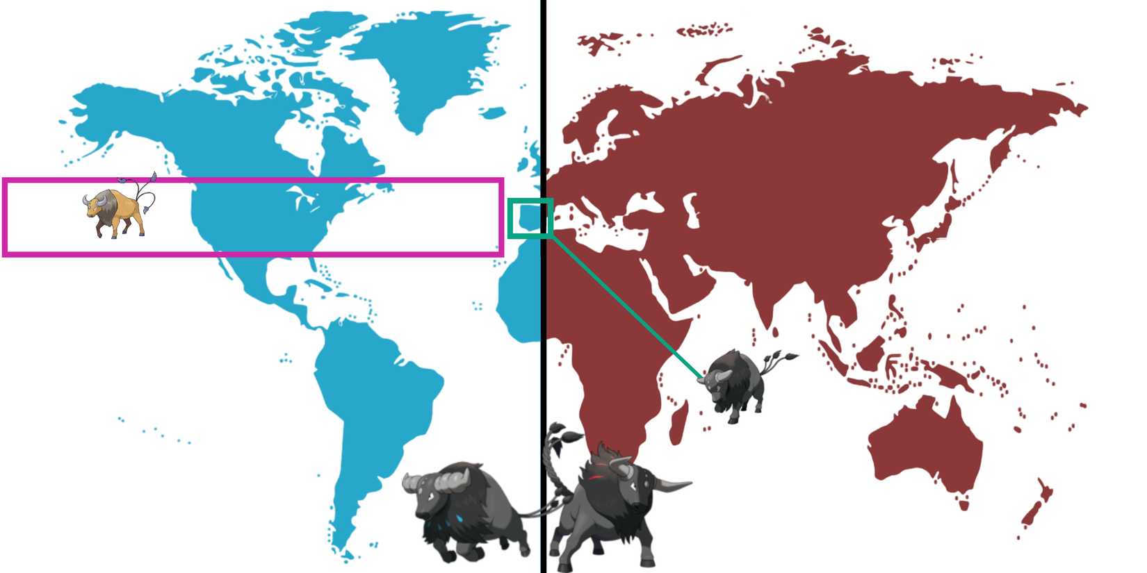Tauros spawn zones Pokemon GO
