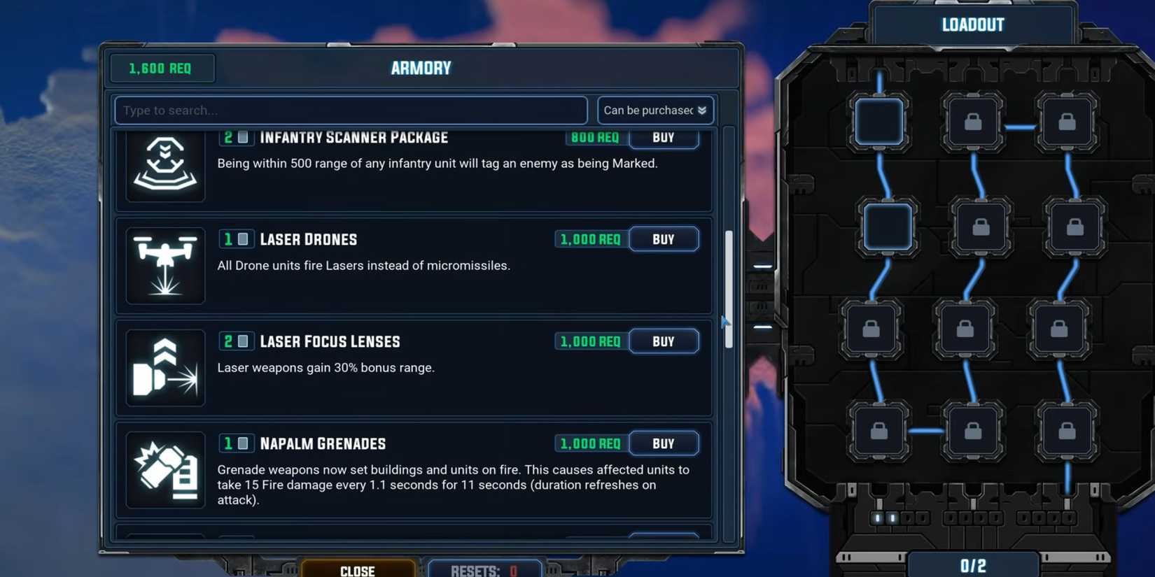 Tempest Rising GDF armory upgrades