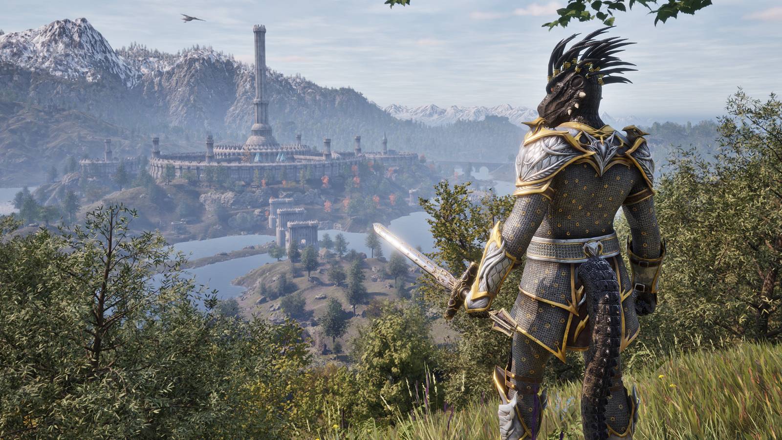 TES 4 Oblivion Remastered Argonian looking at Imperial City in distance