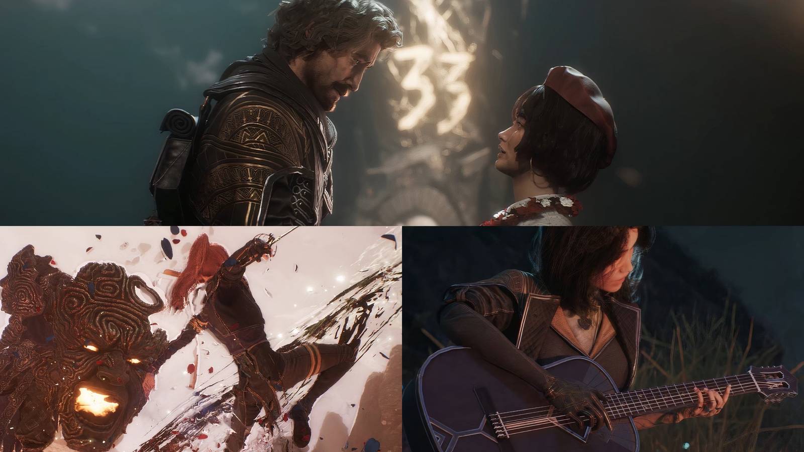 feature image with gustave and sophie on top, maelle fighting on left and lune playing guitar on right