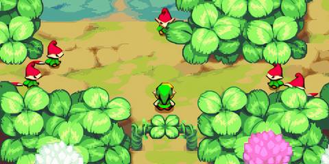 Link being surrounded by Picori people in The Legend Of Zelda: The Minish Cap