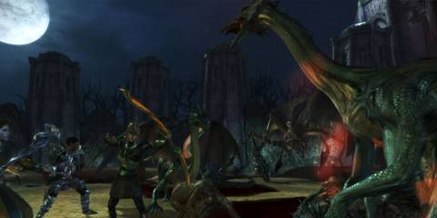The main party teams up against a bunch of dragons - Dragon Age: Origins