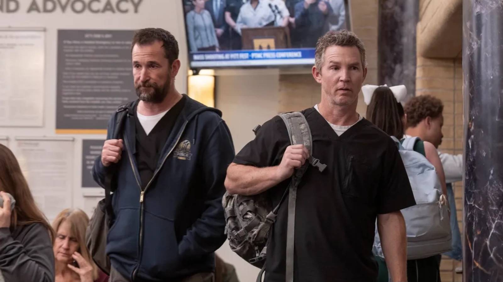 Robby (Noah Wyle) and Jack Abbott (Shawn Hatosy) on The Pitt
