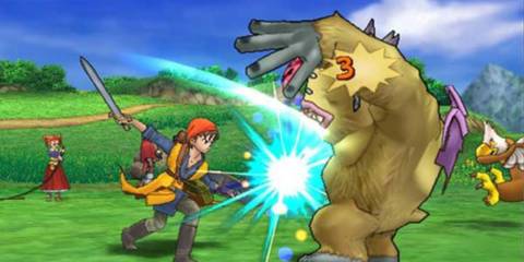 The protagonist fighting some enemies - Dragon Quest 8