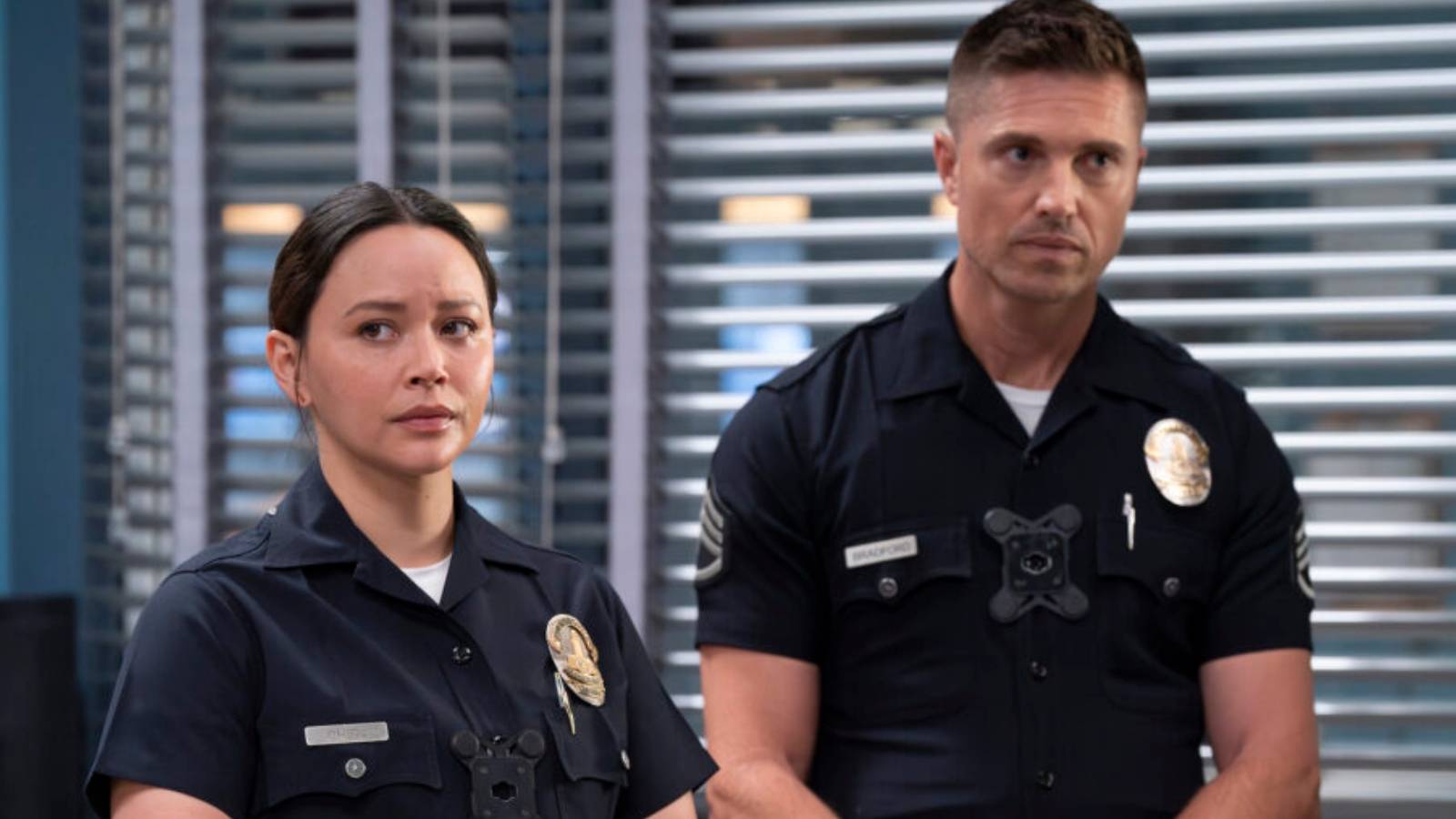 Lucy Chen (Melissa O'Neil) and Tim Bradford (Eric Winter) on The Rookie
