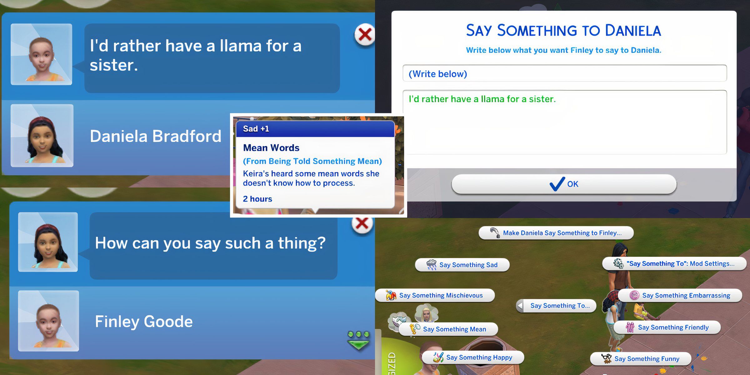 Say Something To mod with new options for writing interactions between Sims