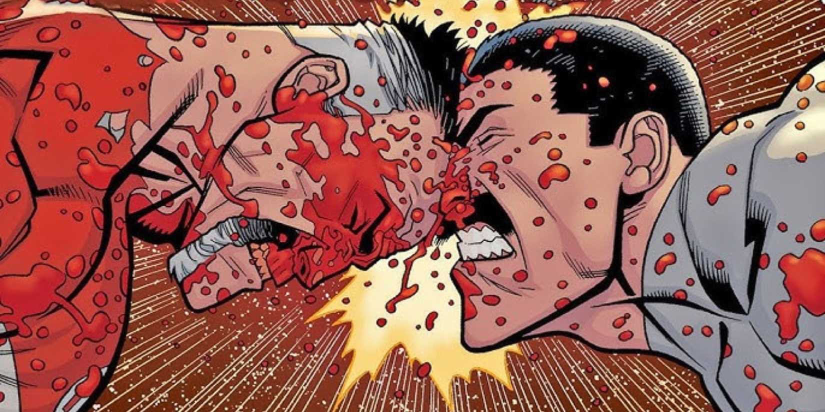 Omni Man headbutts Thragg to save Invincible