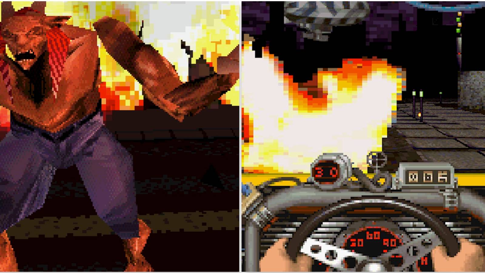 Turning into a monster in Hakaiou King Of Crusher and Shooting enemies in Hard Rock Cab