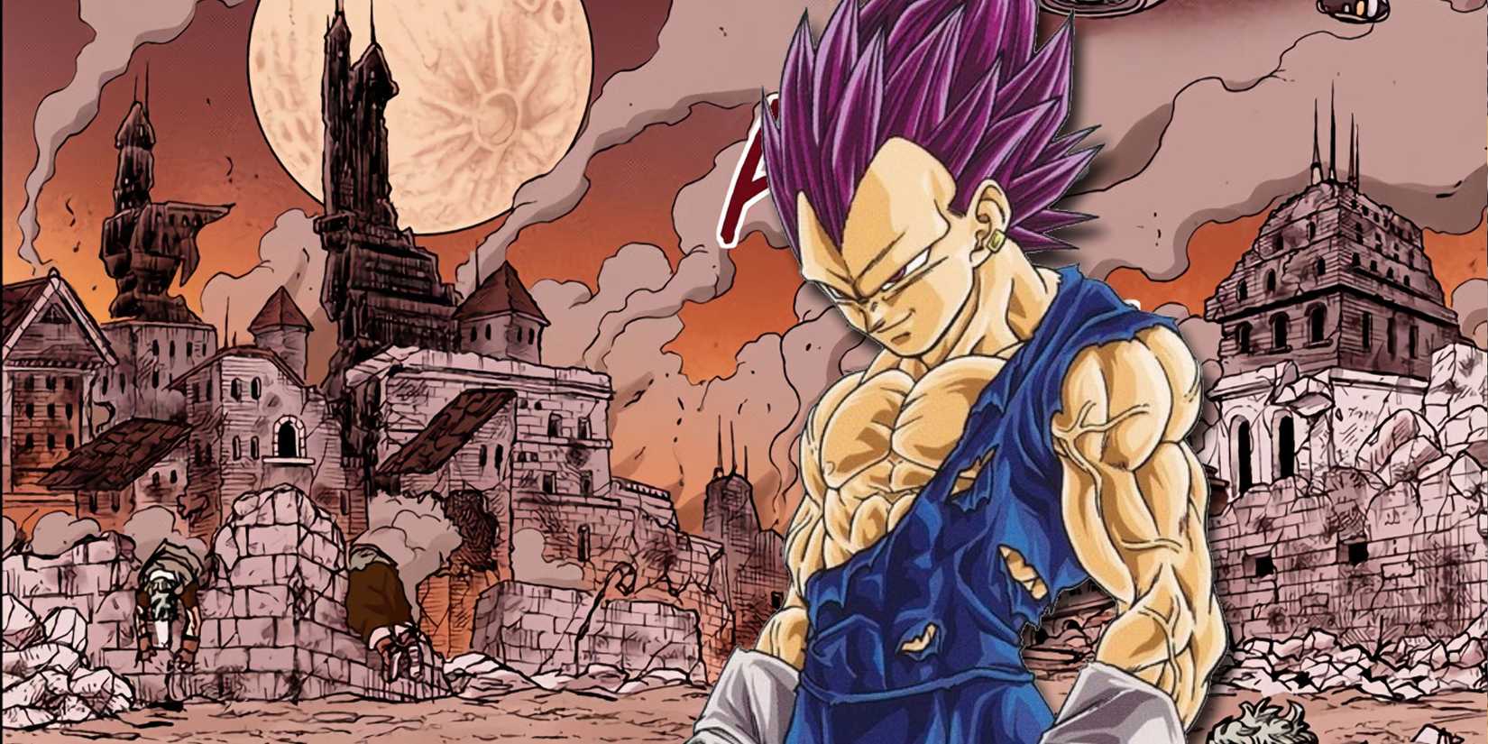 picture: ultra ego vegeta, the background in the ruins of the cereal planet.
