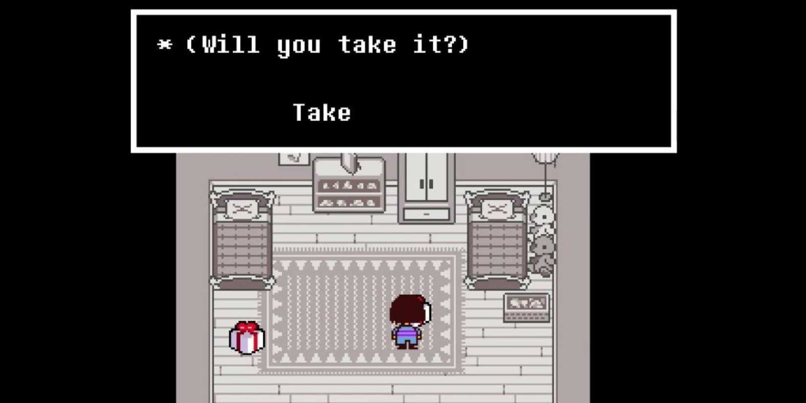 Player in Asgore's home picking up item