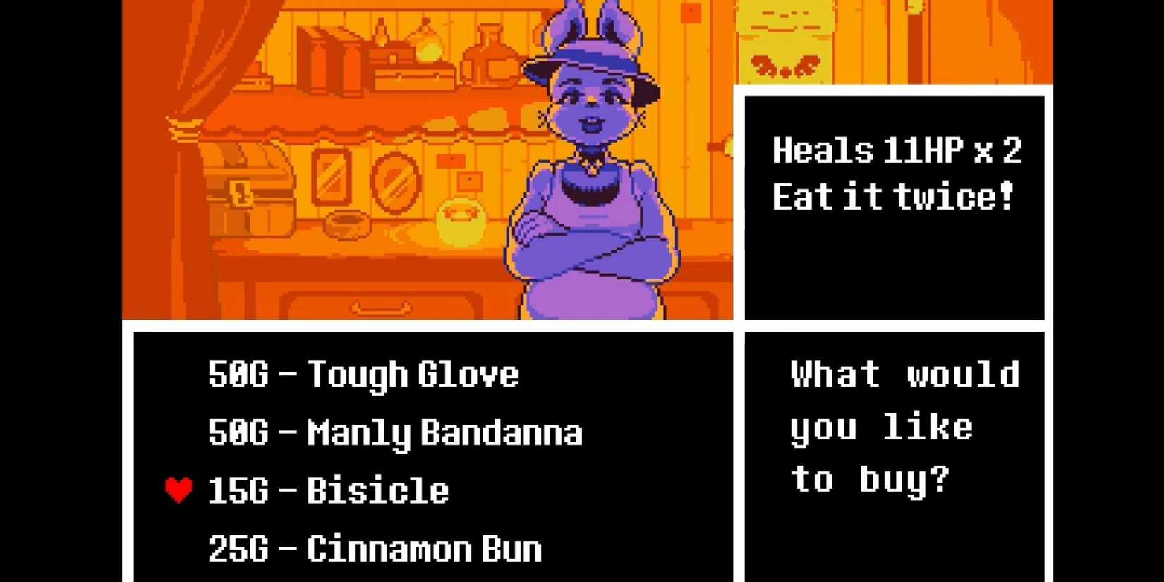 Snowdin shopkeeper item buying menu