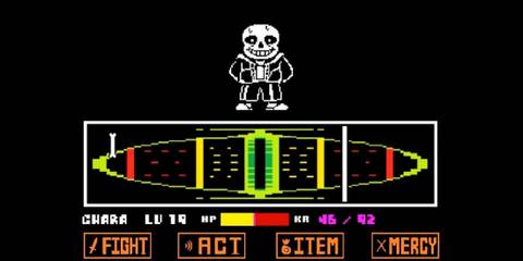 Sans fight with player aiming screen displayed in Undertale