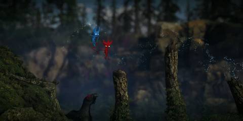 Yarny and Tangle hopping across platforms in Unravel Two