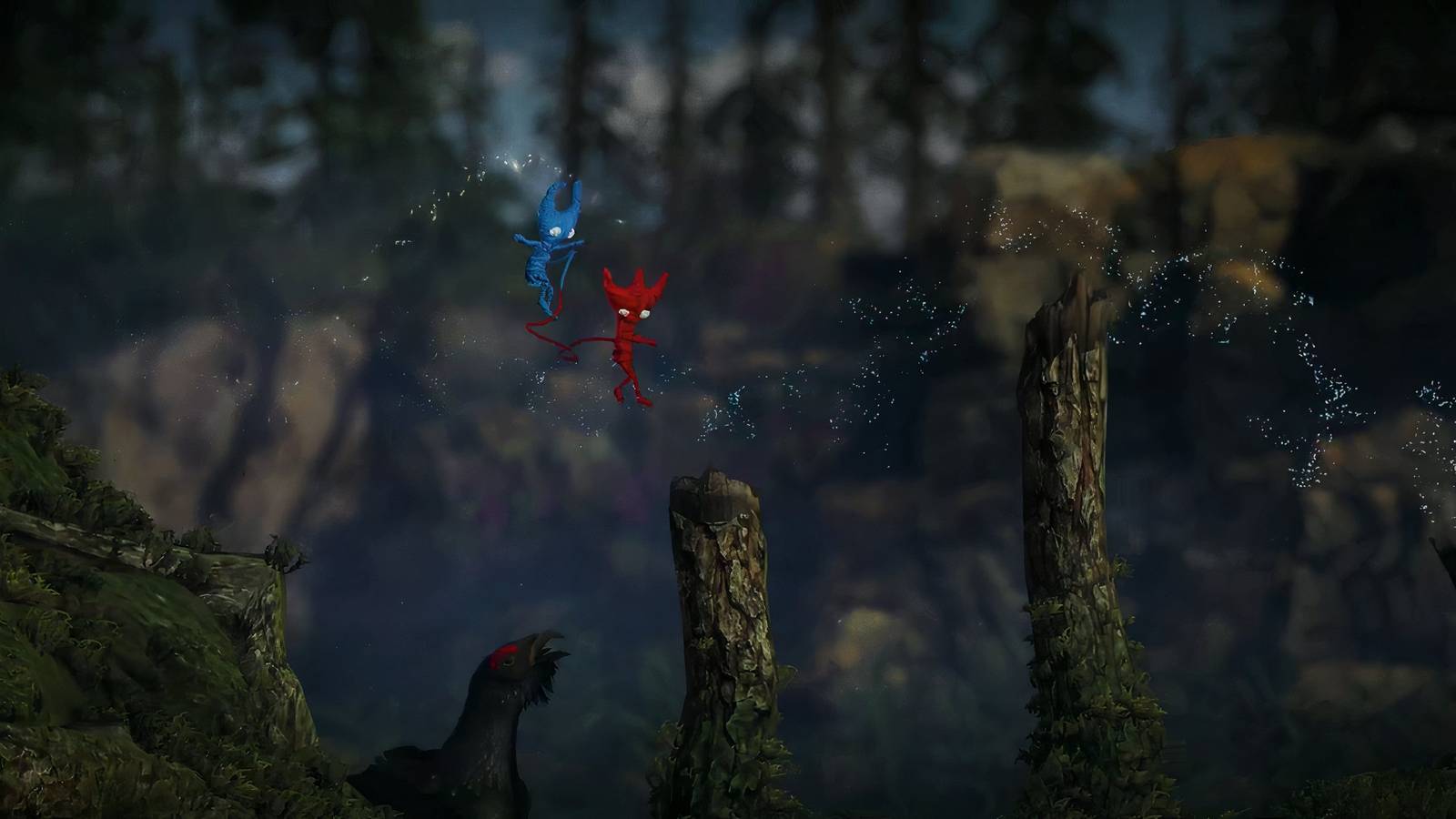 Yarny and Tangle hopping across platforms in Unravel Two