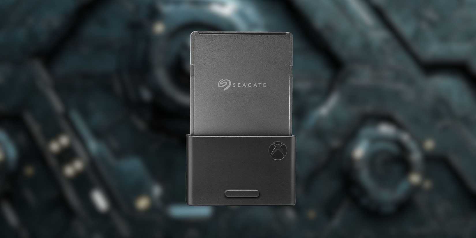 A tech-like background with an overlaid image of the Seagate Expansion 2TB card. 