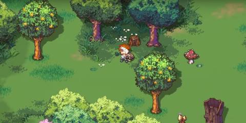 A player in the forest in Sun Haven