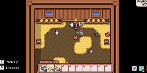 A player standing in a coop in Fields of Mistria