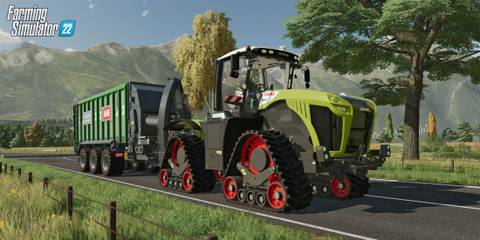A tractor pulling a crate in Farming Simulator 22