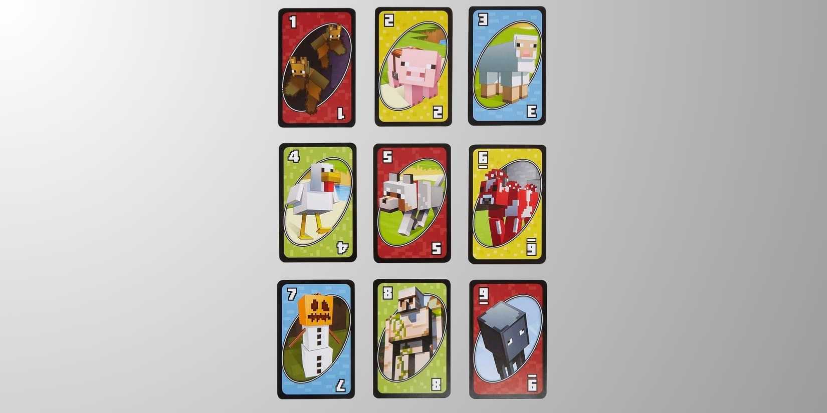 A layout showcasing the different Minecraft faces used on the UNO cards.