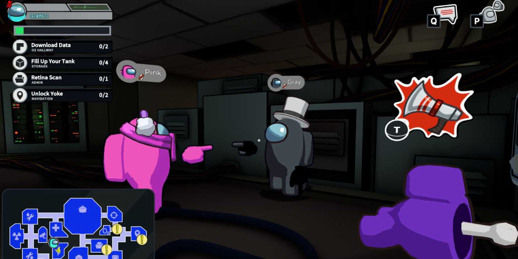 A still from Among Us where somebody's dead and the other players are accusing each other of being sus. 