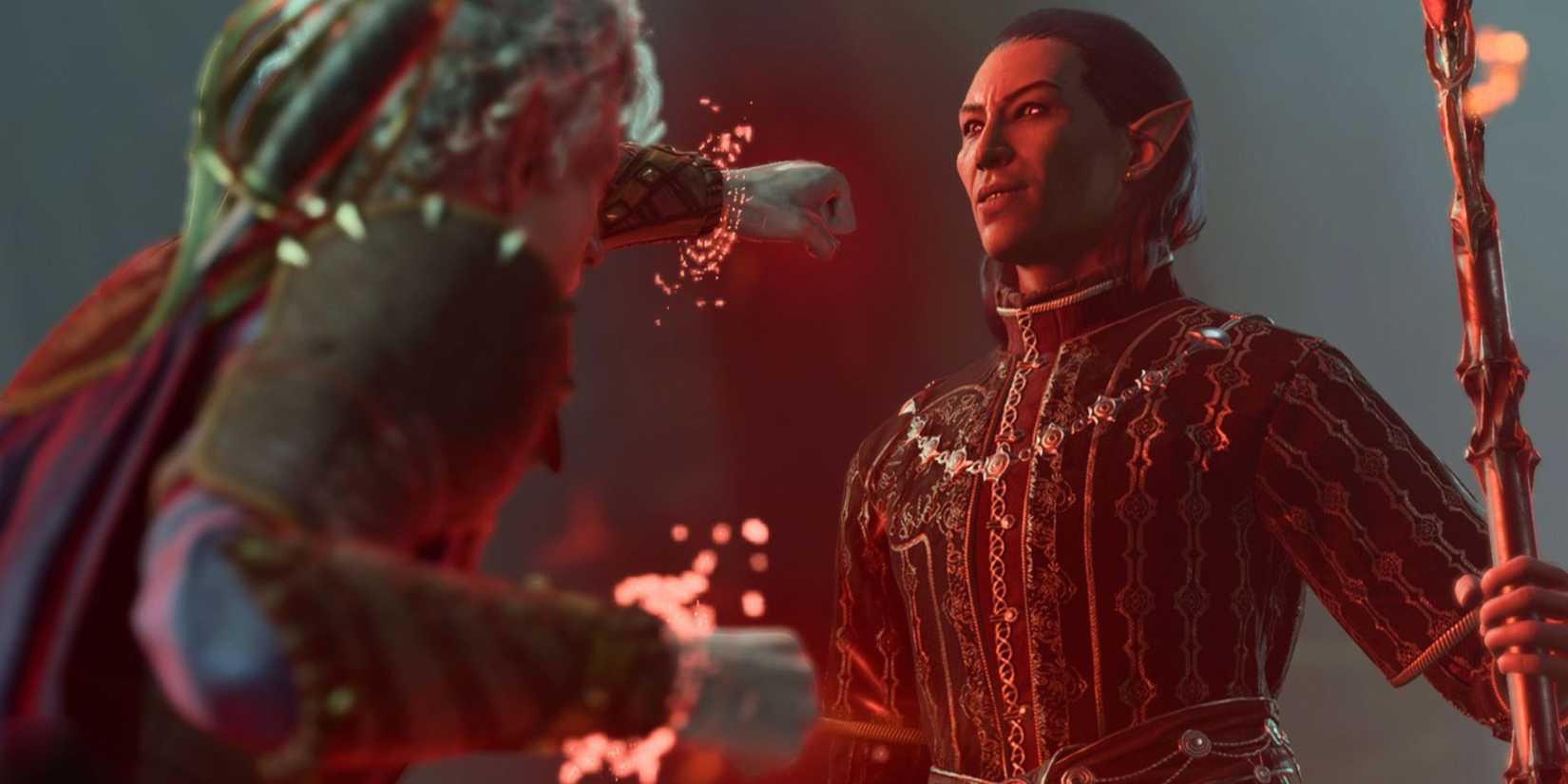 Astarion trying to punch Cazador