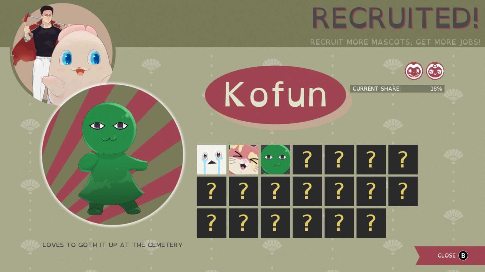 A player's Mascot recruitment progress in Promise Mascot Agency