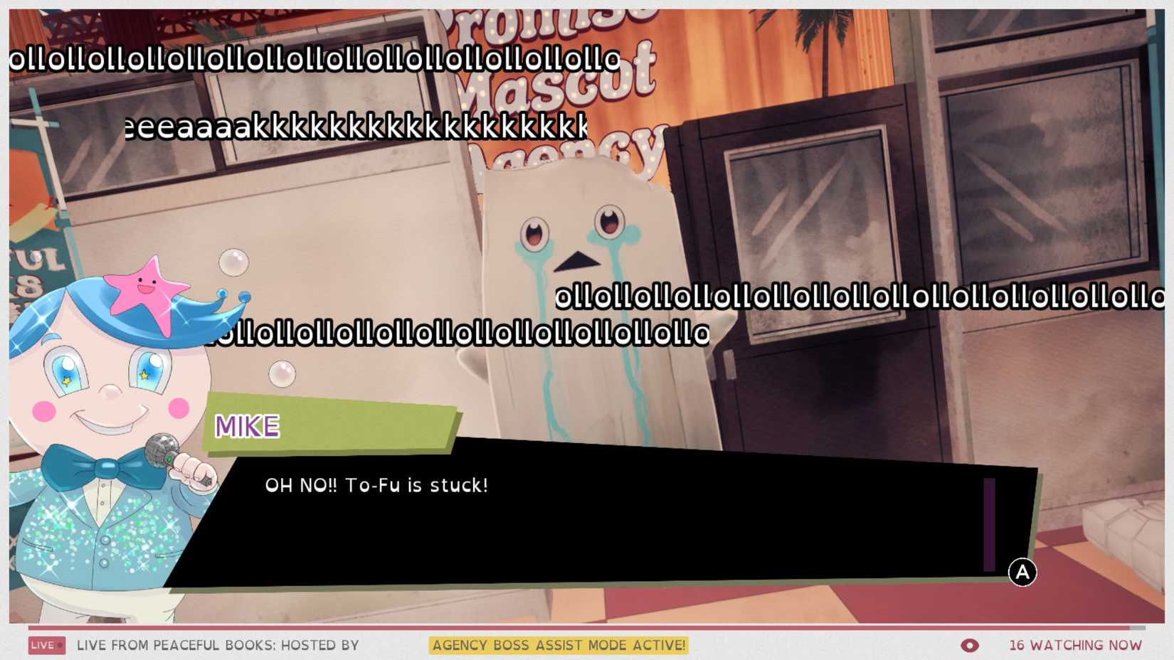 To-Fu getting stuck mid-stream in Promise Mascot Agency