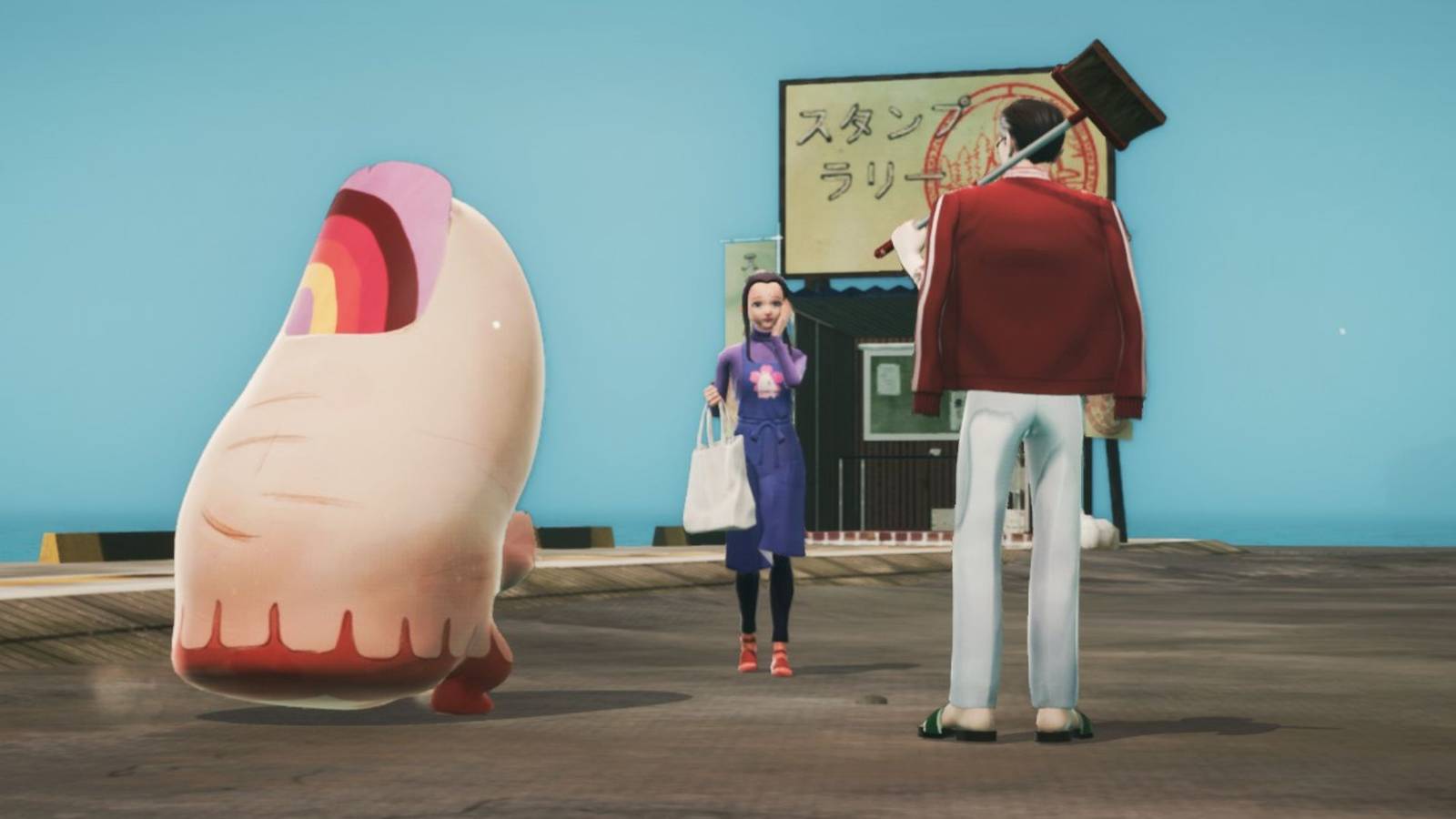 Sumire talking to Pinky and the main character in Promise Mascot Agency