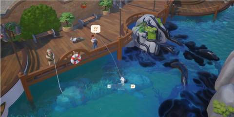 A player fishing in Coral Island