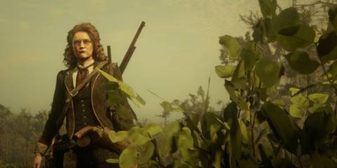 A player by a plant in Red Dead Online