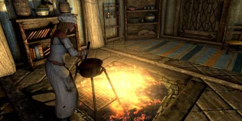 A player cooking in The Elder Scrolls 5: Skyrim
