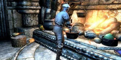An NPC cooking in The Elder Scrolls 5: Skyrim