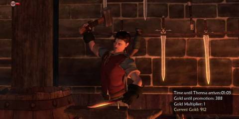 A player Blacksmithing in Fable 2