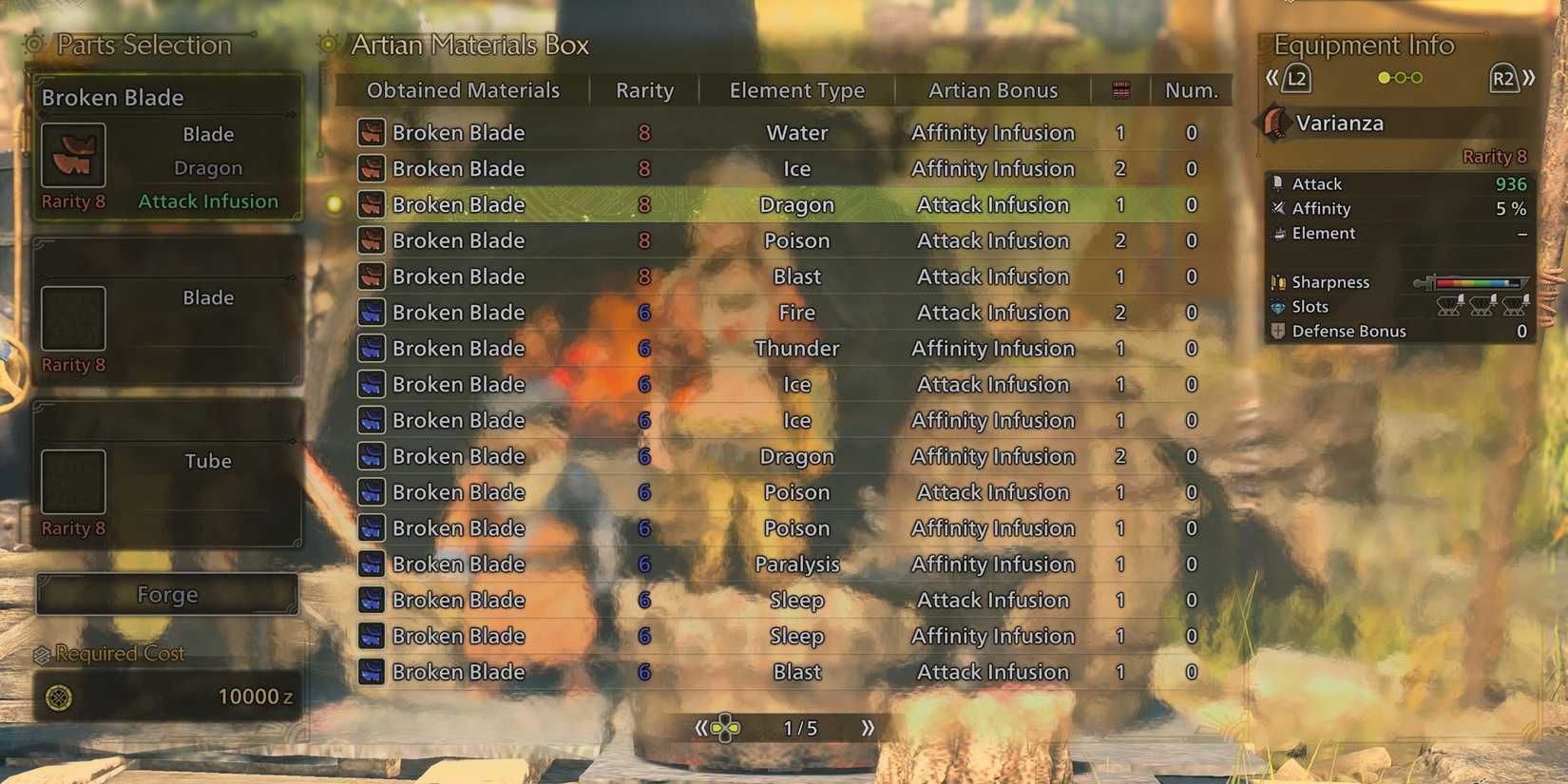 A hunter making a Artian Great Sword in Monster Hunter Wilds